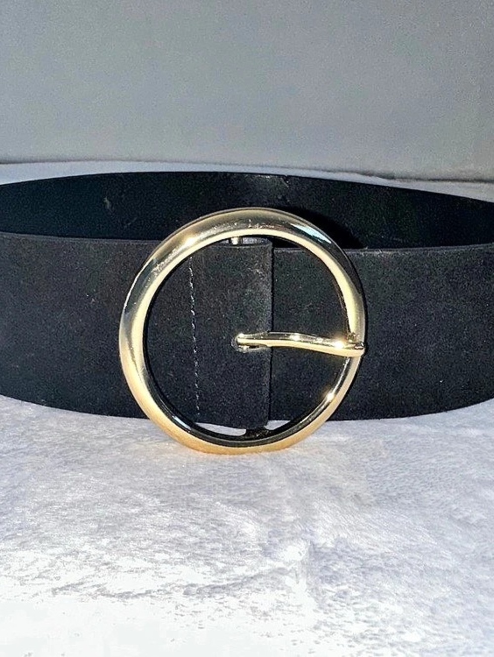 Womens Banana Republic Black Suede Leather Belt Size XS Gold Buckle